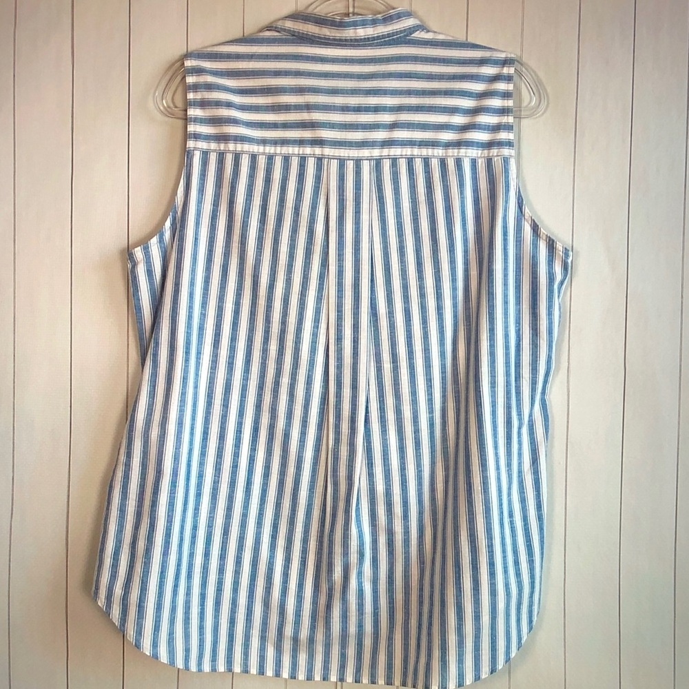 Frank & Eileen Sleeveless Blue and White Striped Button-Up Shirt - Picture 5 of 9